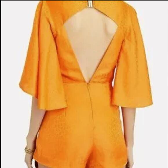 Significant Other Women's Isabel Romper Orange XS Flare Sleeve Ring Cutout Satin - Picture 2 of 11